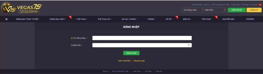 Đăng nhập tài khoản Vegas79